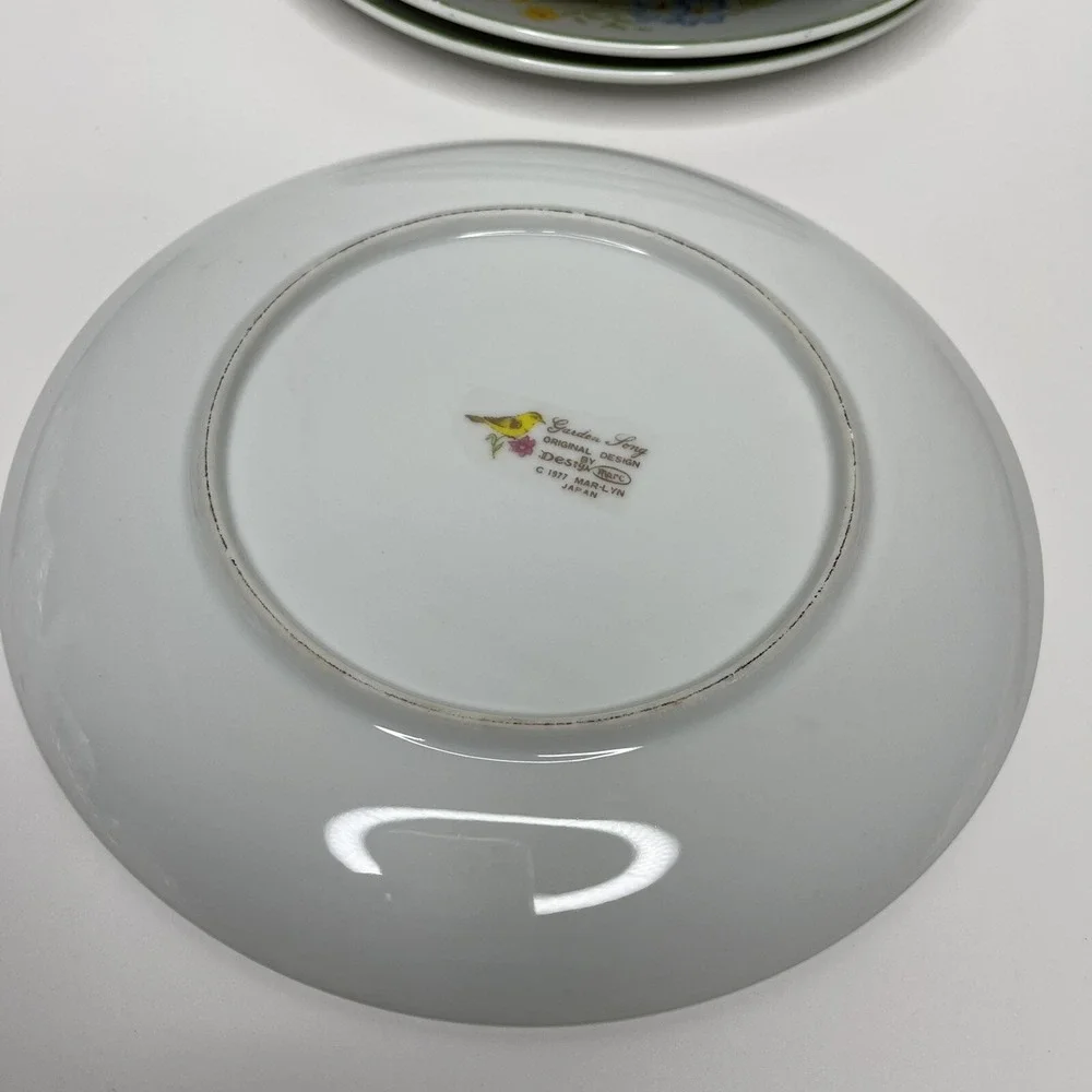 4 Vintage Snack Plates Garden Song 1977‎ Yellow Birds Mar-Lyn NO CUPS